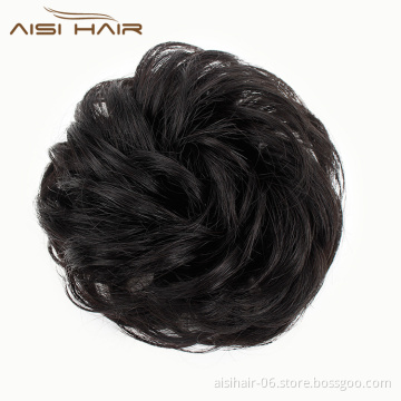 Aisi Hair Brazilian Human Hair Curly Black Chignon Bun Elastic Rope Rubber Band Hairpiece Clip In Extension For Black Women